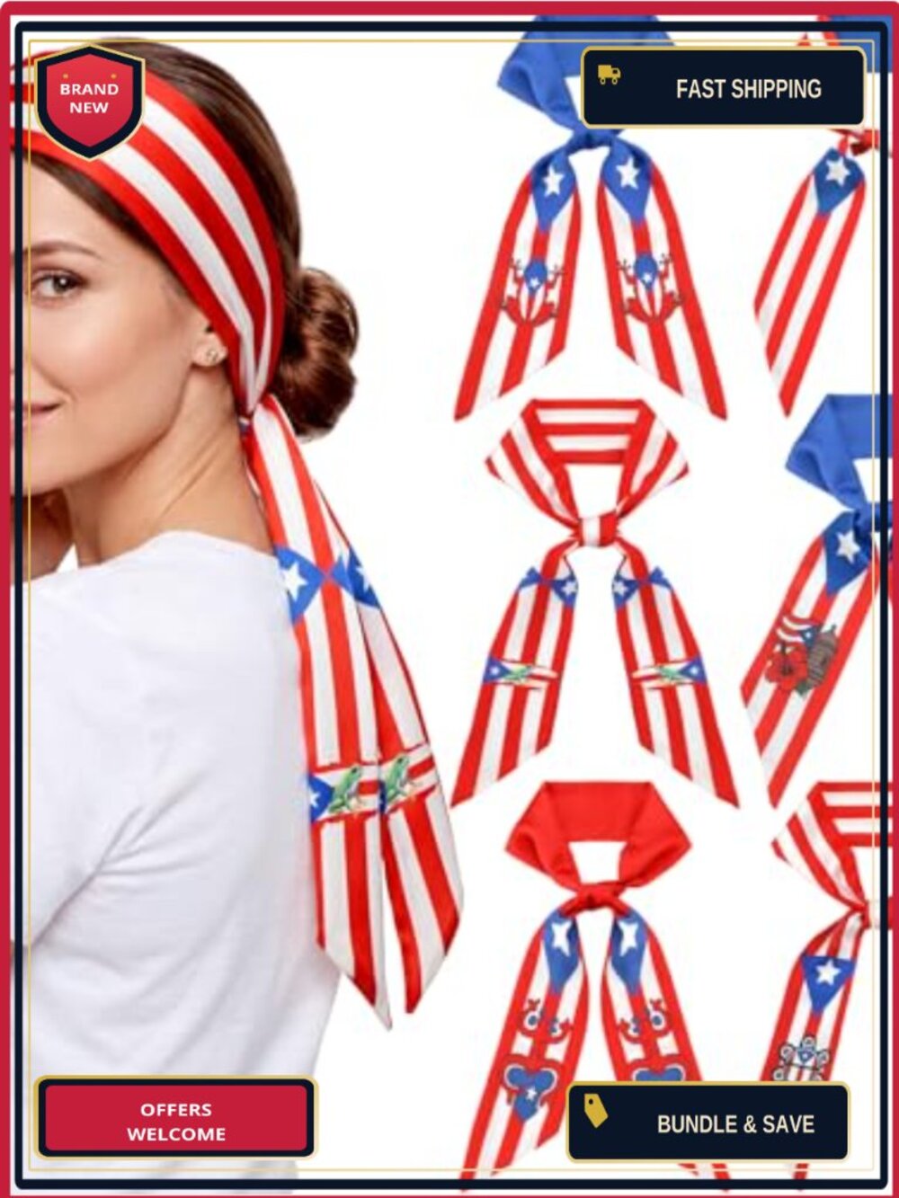 6 Pcs Puerto Rico Satin Twilly Scarf Set for Handbag Handle Wrap Neck Hair
